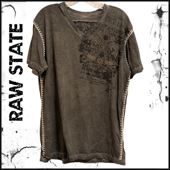 Affliction Other - Vintage Affliction RAW STATE Fleur de Lis Vengeance V Neck Shirt Gray Men XL